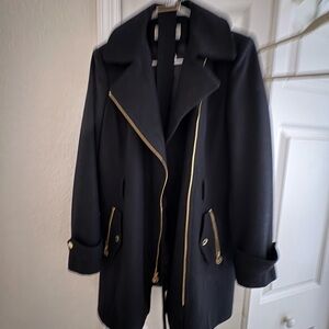 Michael Kors Black Trench Coat with Gold Details